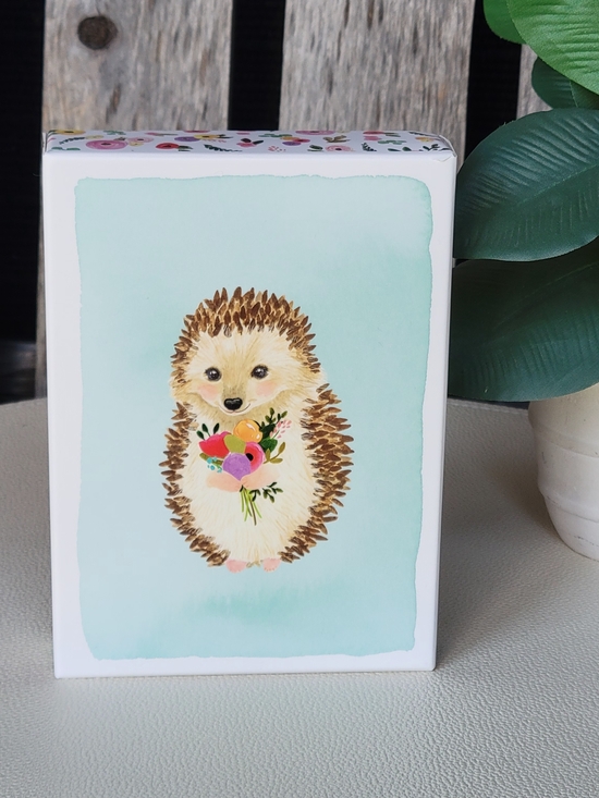 Papyrus Other - Hedgehog Note Card Set with Floral Bouquet- Pale Blue- Papyrus